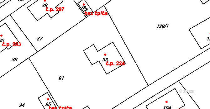 Rumburk 2-Horní Jindřichov 224, Rumburk na parcele st. 93 v KÚ Horní Jindřichov, Katastrální mapa