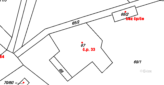 Přestanov 33 na parcele st. 67 v KÚ Přestanov, Katastrální mapa