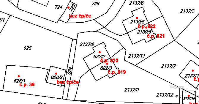 Liberec XIV-Ruprechtice 820, Liberec na parcele st. 622/2 v KÚ Ruprechtice, Katastrální mapa