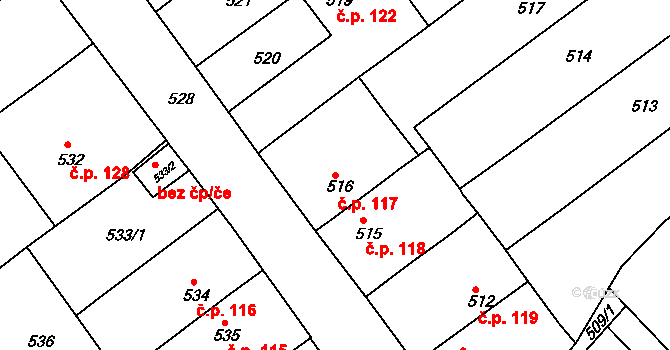 Pražské Předměstí 117, Bílina na parcele st. 516 v KÚ Bílina, Katastrální mapa