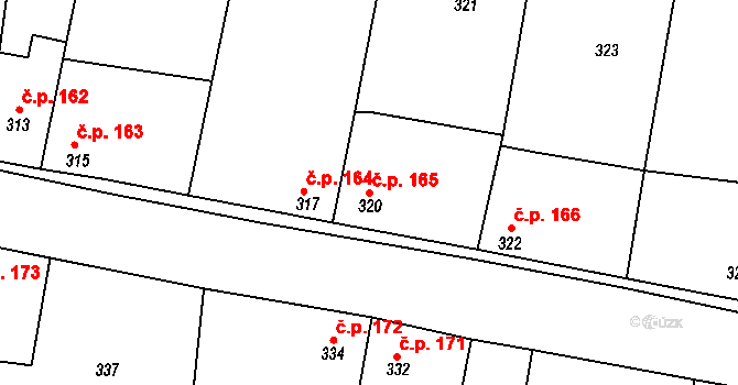 Chotutice 165 na parcele st. 320 v KÚ Chotutice, Katastrální mapa