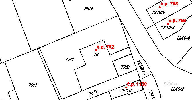 Prostřední Suchá 762, Havířov na parcele st. 76 v KÚ Prostřední Suchá, Katastrální mapa
