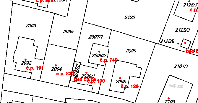 Jemnice 740 na parcele st. 2096/2 v KÚ Jemnice, Katastrální mapa