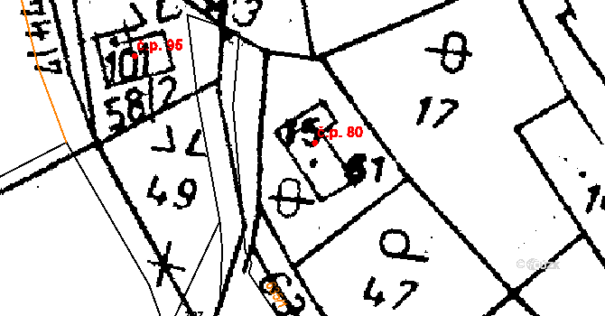 Horní Rokytá 80, Rokytá na parcele st. 15 v KÚ Horní Rokytá, Katastrální mapa