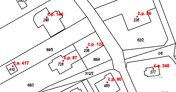 Černolice 125 na parcele st. 238 v KÚ Černolice, Katastrální mapa
