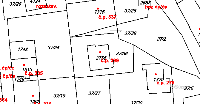 Plešivec 399, Český Krumlov na parcele st. 3756 v KÚ Český Krumlov, Katastrální mapa