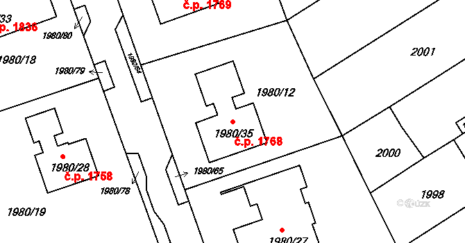 Jirkov 1768 na parcele st. 1980/35 v KÚ Jirkov, Katastrální mapa