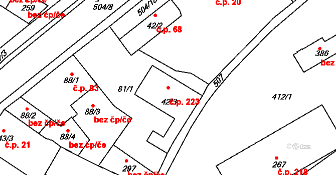 Oldřichov 223, Jeníkov na parcele st. 42/3 v KÚ Oldřichov u Duchcova, Katastrální mapa