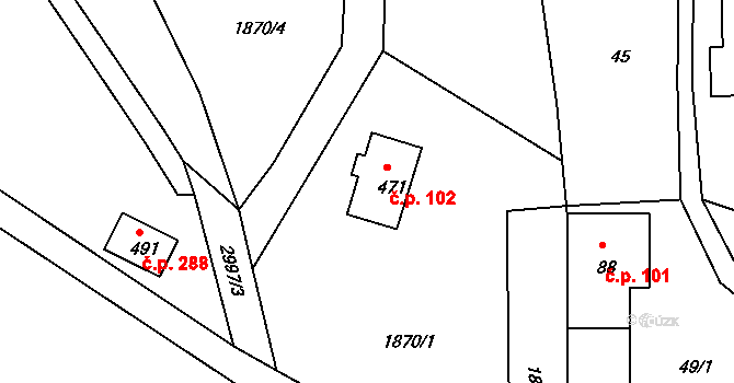 Heřmanice v Podještědí 102, Jablonné v Podještědí na parcele st. 471 v KÚ Heřmanice v Podještědí, Katastrální mapa