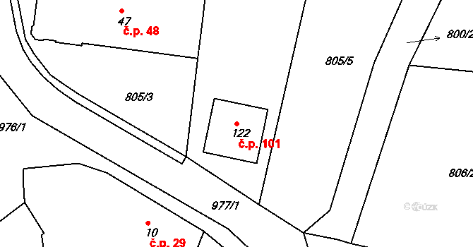 Chlístov 101 na parcele st. 122 v KÚ Chlístov u Rokytnice nad Rokytnou, Katastrální mapa