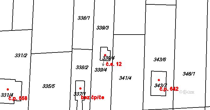 Hřebeč 12 na parcele st. 339/4 v KÚ Hřebeč, Katastrální mapa