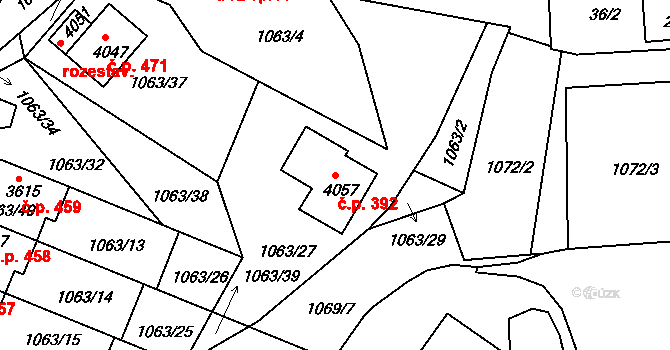 Plešivec 392, Český Krumlov na parcele st. 4057 v KÚ Český Krumlov, Katastrální mapa
