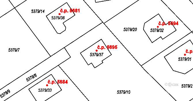 Chomutov 5695 na parcele st. 5379/37 v KÚ Chomutov I, Katastrální mapa