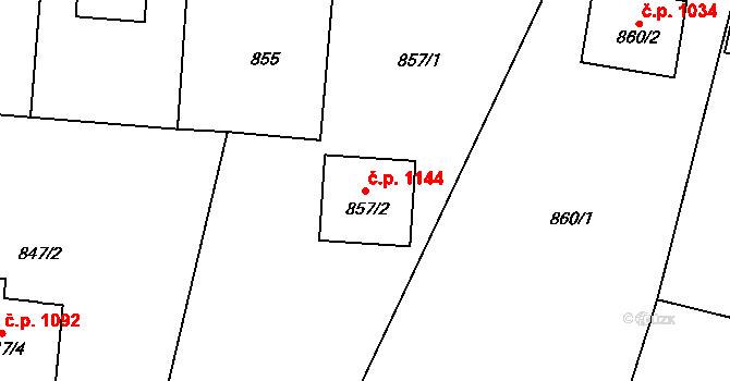 Řevnice 1144 na parcele st. 857/2 v KÚ Řevnice, Katastrální mapa
