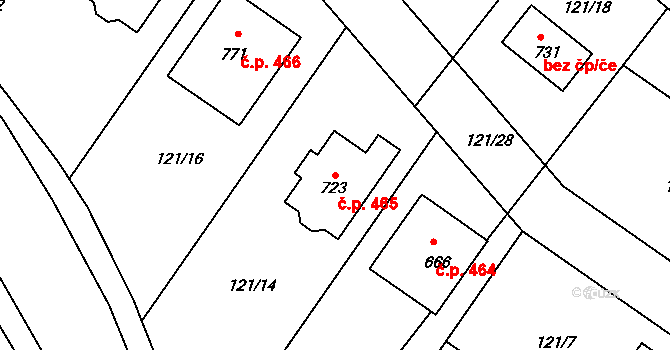 Lázně Toušeň 465 na parcele st. 723 v KÚ Lázně Toušeň, Katastrální mapa