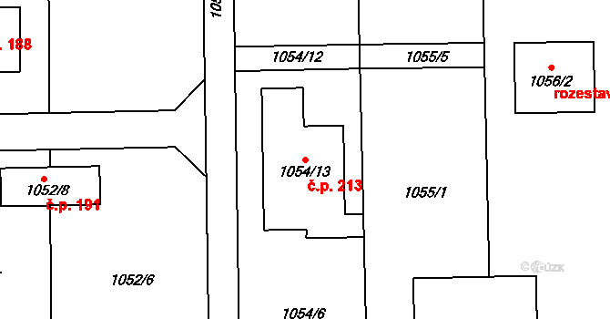 Dyjákovičky 213 na parcele st. 1054/13 v KÚ Dyjákovičky, Katastrální mapa