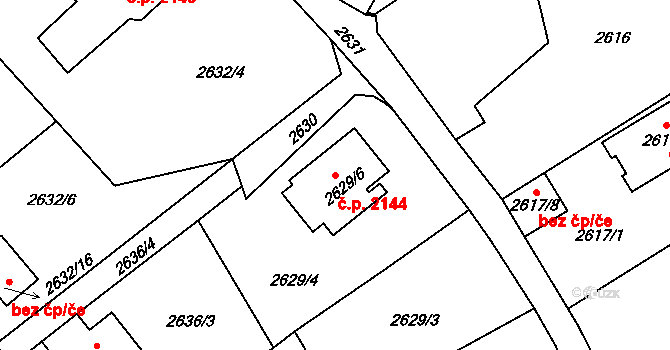Předměstí 2144, Litoměřice na parcele st. 2629/6 v KÚ Litoměřice, Katastrální mapa