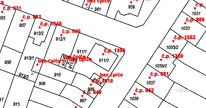 Benešov 1396 na parcele st. 911/2 v KÚ Benešov u Prahy, Katastrální mapa