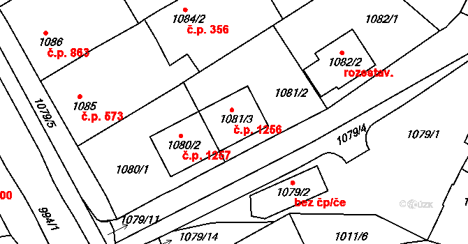 Mutěnice 1256 na parcele st. 1081/3 v KÚ Mutěnice, Katastrální mapa