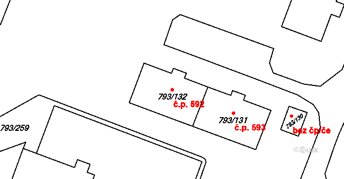 Výškovice 592, Ostrava na parcele st. 793/132 v KÚ Výškovice u Ostravy, Katastrální mapa