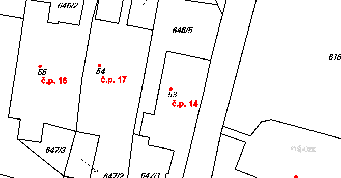Nosetín 14, Chyšky na parcele st. 53 v KÚ Nosetín, Katastrální mapa