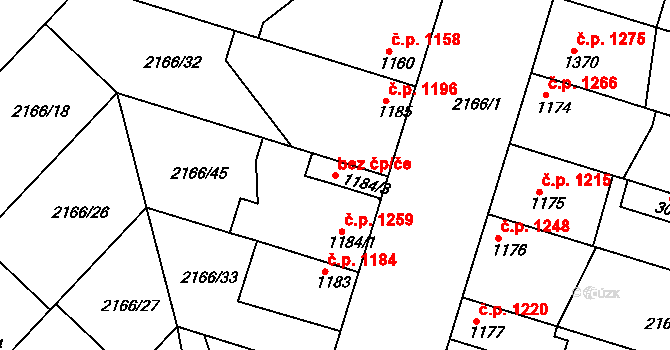 Lysá nad Labem 43428622 na parcele st. 1184/3 v KÚ Lysá nad Labem, Katastrální mapa