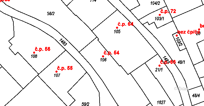 Vršovice 54 na parcele st. 106 v KÚ Vršovice u Opavy, Katastrální mapa