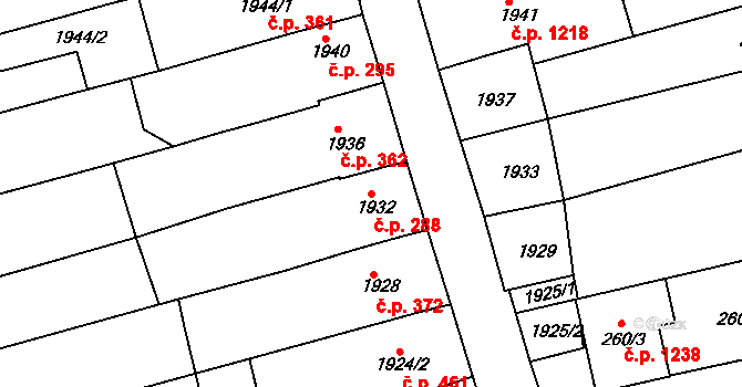 Vlčnov 288 na parcele st. 1932 v KÚ Vlčnov, Katastrální mapa