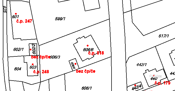 Lipence 818, Praha na parcele st. 606/6 v KÚ Lipence, Katastrální mapa
