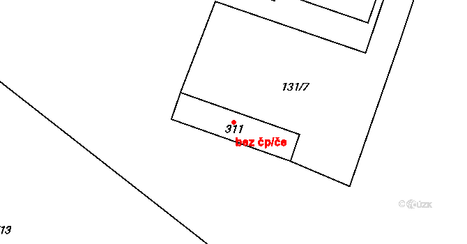 Most 50226622 na parcele st. 311 v KÚ Třebušice, Katastrální mapa