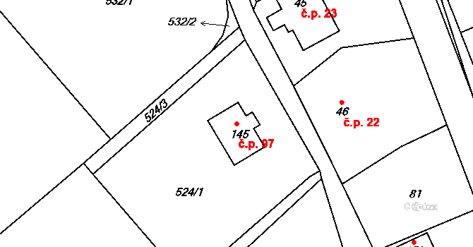 Roveň 97, Rychnov nad Kněžnou na parcele st. 145 v KÚ Roveň u Rychnova nad Kněžnou, Katastrální mapa