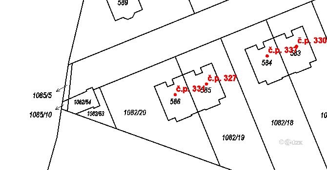 Ledce 331 na parcele st. 586 v KÚ Ledce u Plzně, Katastrální mapa