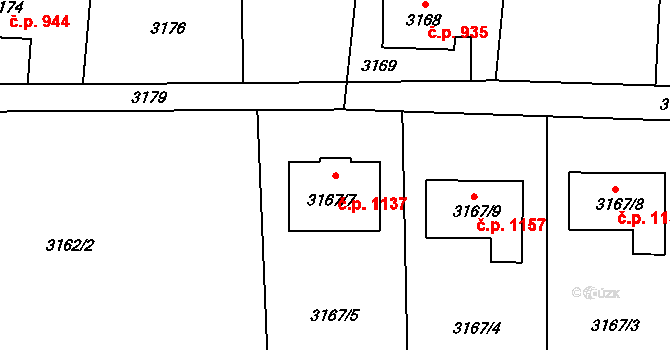 Stonava 1137 na parcele st. 3167/7 v KÚ Stonava, Katastrální mapa