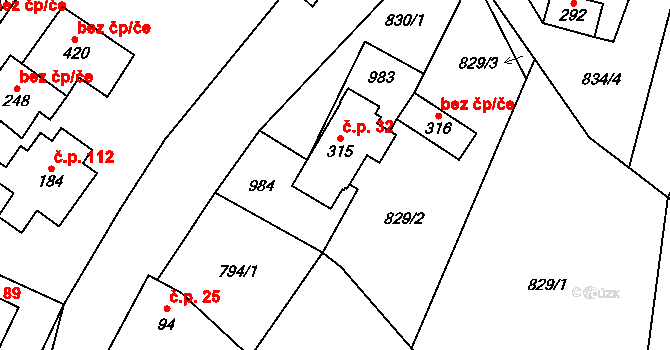 Lukavička 32, Lukavice na parcele st. 315 v KÚ Lukavice, Katastrální mapa