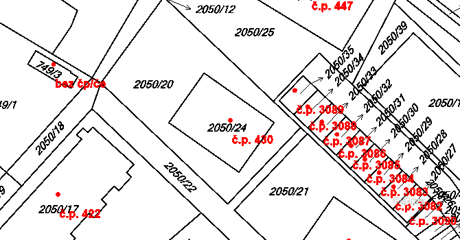 Strkov 430, Planá nad Lužnicí na parcele st. 2050/24 v KÚ Planá nad Lužnicí, Katastrální mapa