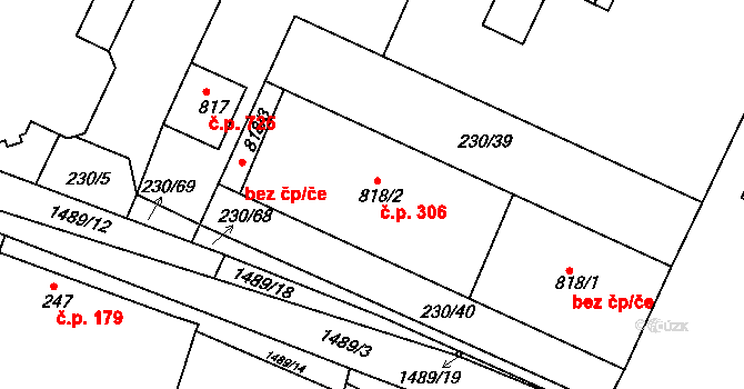 Plotiště nad Labem 306, Hradec Králové na parcele st. 818/2 v KÚ Plotiště nad Labem, Katastrální mapa