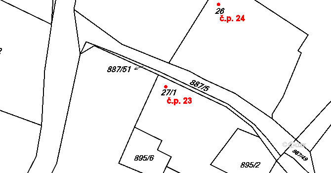 Chrastiny 23, Dolní Novosedly na parcele st. 27/1 v KÚ Chrastiny, Katastrální mapa