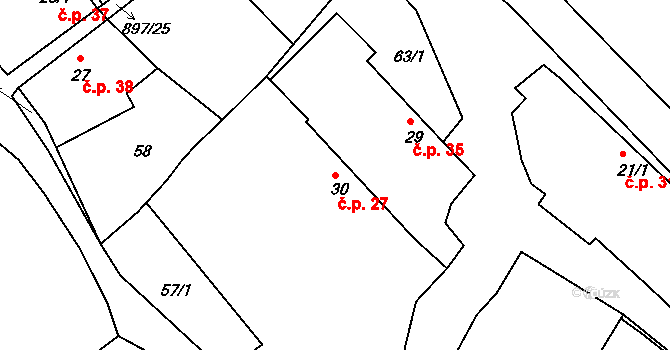 Svučice 27, Mišovice na parcele st. 30 v KÚ Svučice, Katastrální mapa