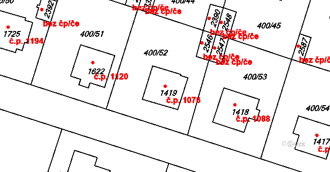 Milevsko 1076 na parcele st. 1419 v KÚ Milevsko, Katastrální mapa