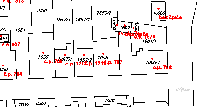 Český Těšín 767 na parcele st. 1658 v KÚ Český Těšín, Katastrální mapa