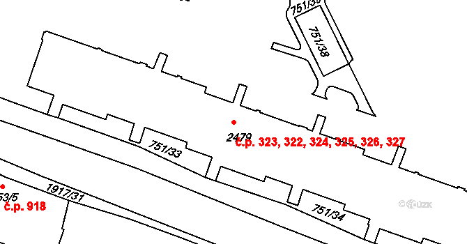 Slaný 322,323,324,325,326, na parcele st. 2479 v KÚ Slaný, Katastrální mapa