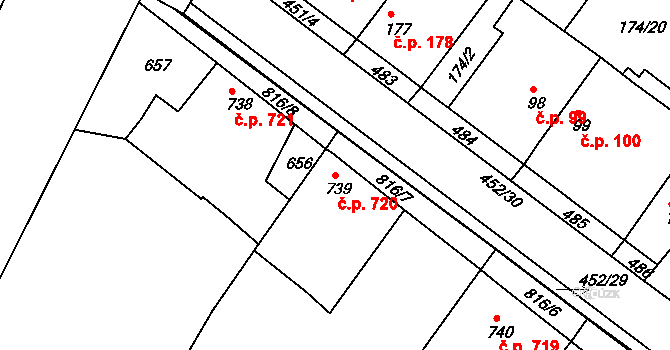 Neratovice 720 na parcele st. 739 v KÚ Neratovice, Katastrální mapa