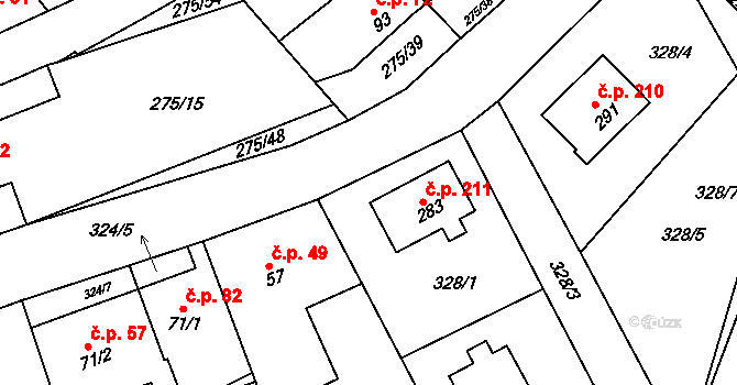 Úholičky 211 na parcele st. 283 v KÚ Úholičky, Katastrální mapa