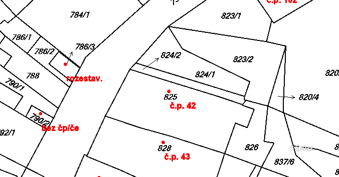 Veselí nad Lužnicí II 42, Veselí nad Lužnicí na parcele st. 825 v KÚ Veselí nad Lužnicí, Katastrální mapa