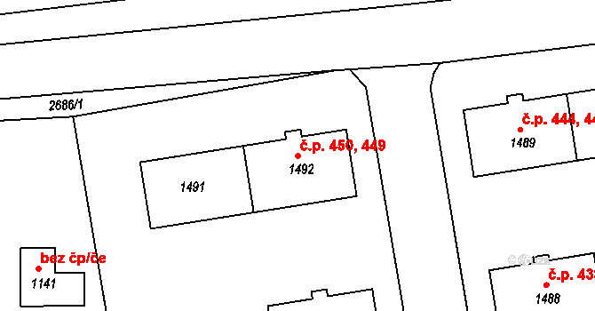 Bezděkovské Předměstí 449,450, Domažlice na parcele st. 1492 v KÚ Domažlice, Katastrální mapa
