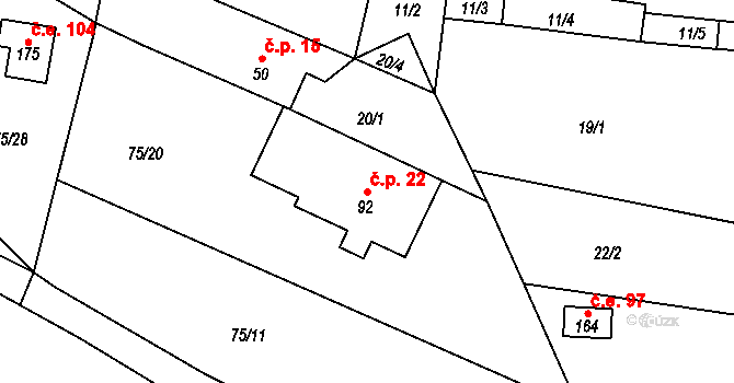 Míčov 22, Míčov-Sušice na parcele st. 92 v KÚ Míčov, Katastrální mapa