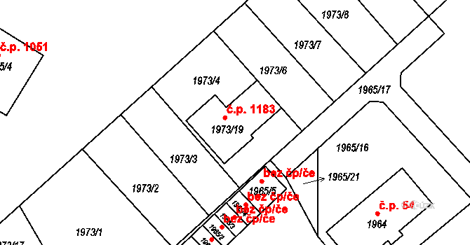 Bílovec 1183 na parcele st. 1973/19 v KÚ Bílovec-město, Katastrální mapa