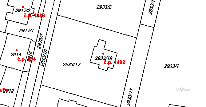 Dolní Lutyně 1492 na parcele st. 2933/18 v KÚ Dolní Lutyně, Katastrální mapa