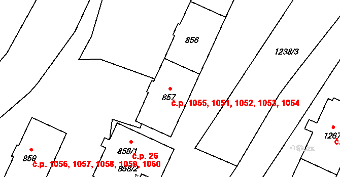 Kopřivnice 1051,1052,1053,1054, na parcele st. 857 v KÚ Kopřivnice, Katastrální mapa