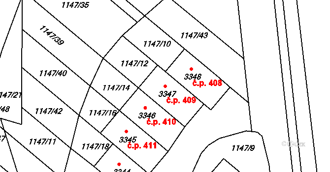 Plešivec 409, Český Krumlov na parcele st. 3347 v KÚ Český Krumlov, Katastrální mapa